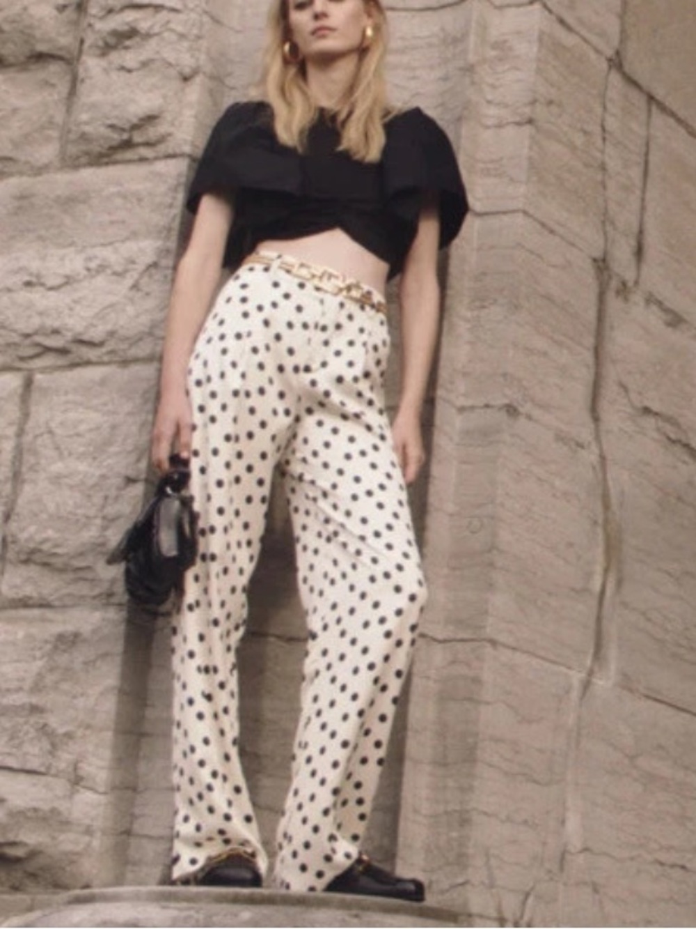 NWT Zara High-Waisted Black And White Polka Dot Wide Leg Trousers